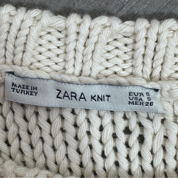 Zara Fuzzy Stripe Chunky Knit Sweater Cream Multi Small Retro Basic - Picture 10 of 12